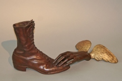 "Icarus on a Holding Pattern" bronze and gold leaf, 9.25X12X10"