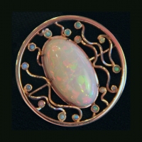 Opal and 14K Gold pin by le Corbeau