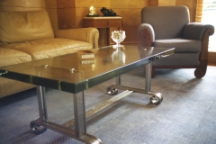 Architect: Ike Kliggerman. Antique nickel over steel with pyrex glass top.
