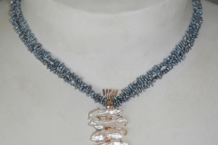 "Shimmering Waters" 14K gold, Biwa and Kishi pearls