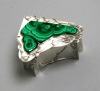 Box - sterling silver and malachite - 2.5"H x 3.5"W x 4.5"L