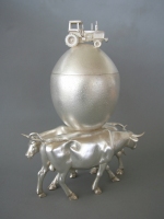 "A Pastoral Farce" (sugar bowl) - sterling silver - 12"H x 8"W x 6"D