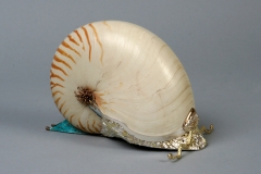 "Self Portrait" (cigar box) -14K gold, sterling silver, tourmaline, Nautilus shell, enamel (walnut box) - 10"H x 8"W x 4"D