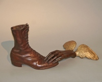 "Icarus on a Holding Pattern" bronze and gold leaf, 9.25X12X10"